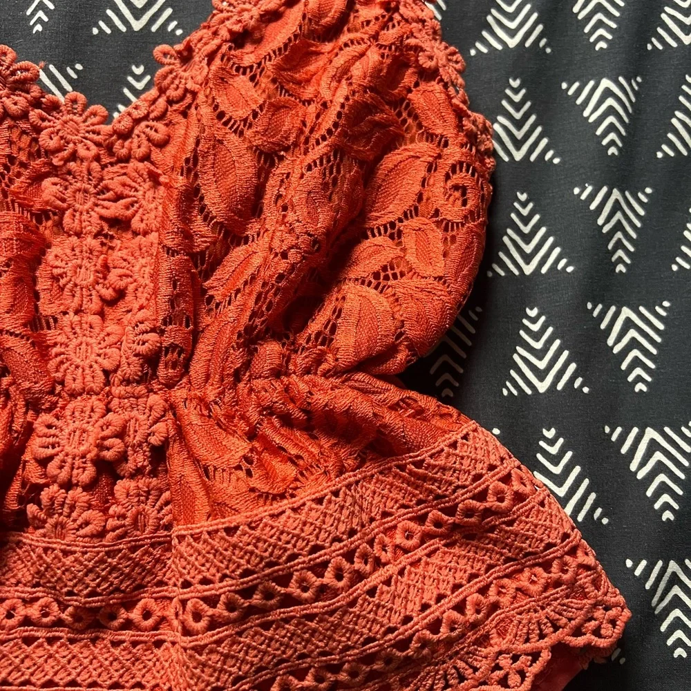 Orange Lace Peplum Top - Picture 4 of 6